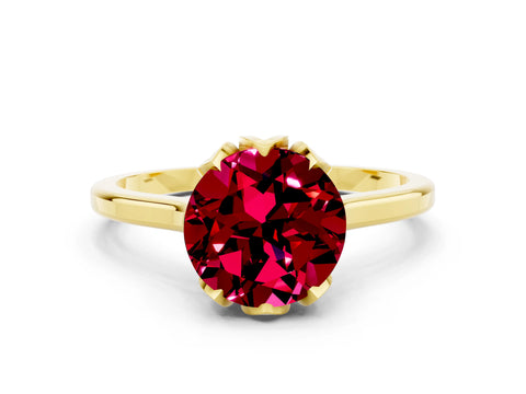 Yellow gold Round Cut Garnet Solitaire Ring with Flower Prong Setting and Classic Band_12