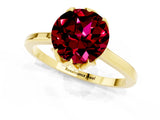 Yellow gold Round Cut Garnet Solitaire Ring with Flower Prong Setting and Classic Band_13