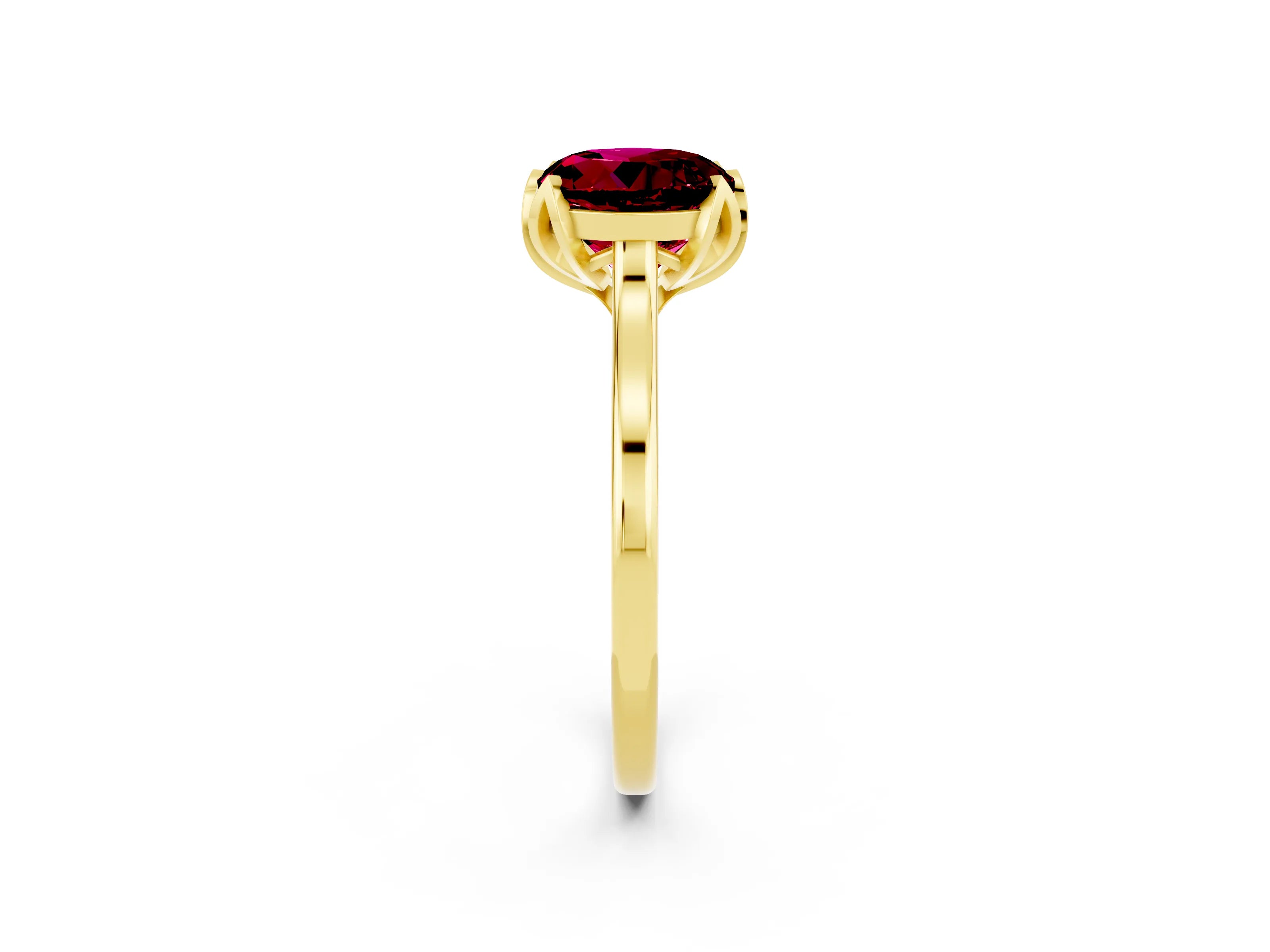 Yellow gold Round Cut Garnet Solitaire Ring with Flower Prong Setting and Classic Band_14