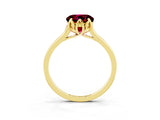 Yellow gold Round Cut Garnet Solitaire Ring with Flower Prong Setting and Classic Band_15