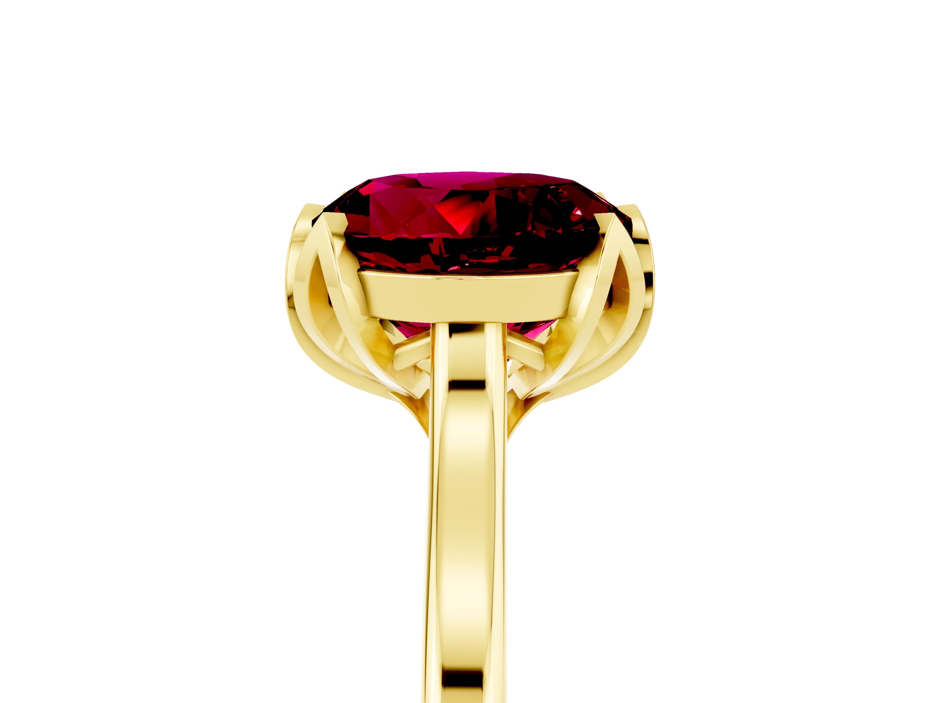 Yellow gold Round Cut Garnet Solitaire Ring with Flower Prong Setting and Classic Band_17