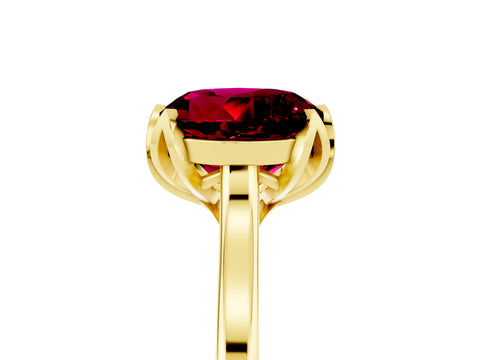 Yellow gold Round Cut Garnet Solitaire Ring with Flower Prong Setting and Classic Band_17