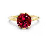 Yellow gold Round Cut Garnet Solitaire Ring with Flower Prong Setting and Classic Band_37