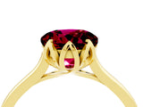 Yellow gold Round Cut Garnet Solitaire Ring with Flower Prong Setting and Classic Band_41