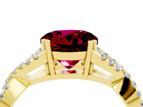 Yellow gold Round Cut Garnet Solitaire Ring with Four-Prong Setting and Twisted Pavé Band_4