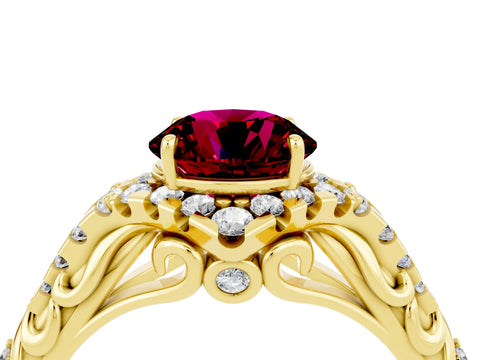 Yellow gold Round Cut Garnet Solitaire Ring with Hidden Halo and Pavé Band_35