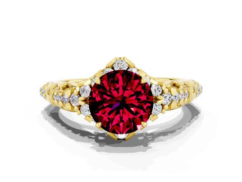 Yellow gold Round Cut Garnet Solitaire Ring with Hidden Halo and Pavé Band_41