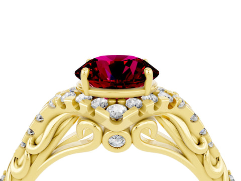 Yellow gold Round Cut Garnet Solitaire Ring with Hidden Halo and Pavé Band_45