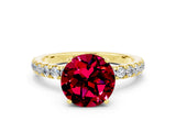 Yellow gold Round Cut Garnet Solitaire Ring with Pavé Accents and Four-Prong Setting