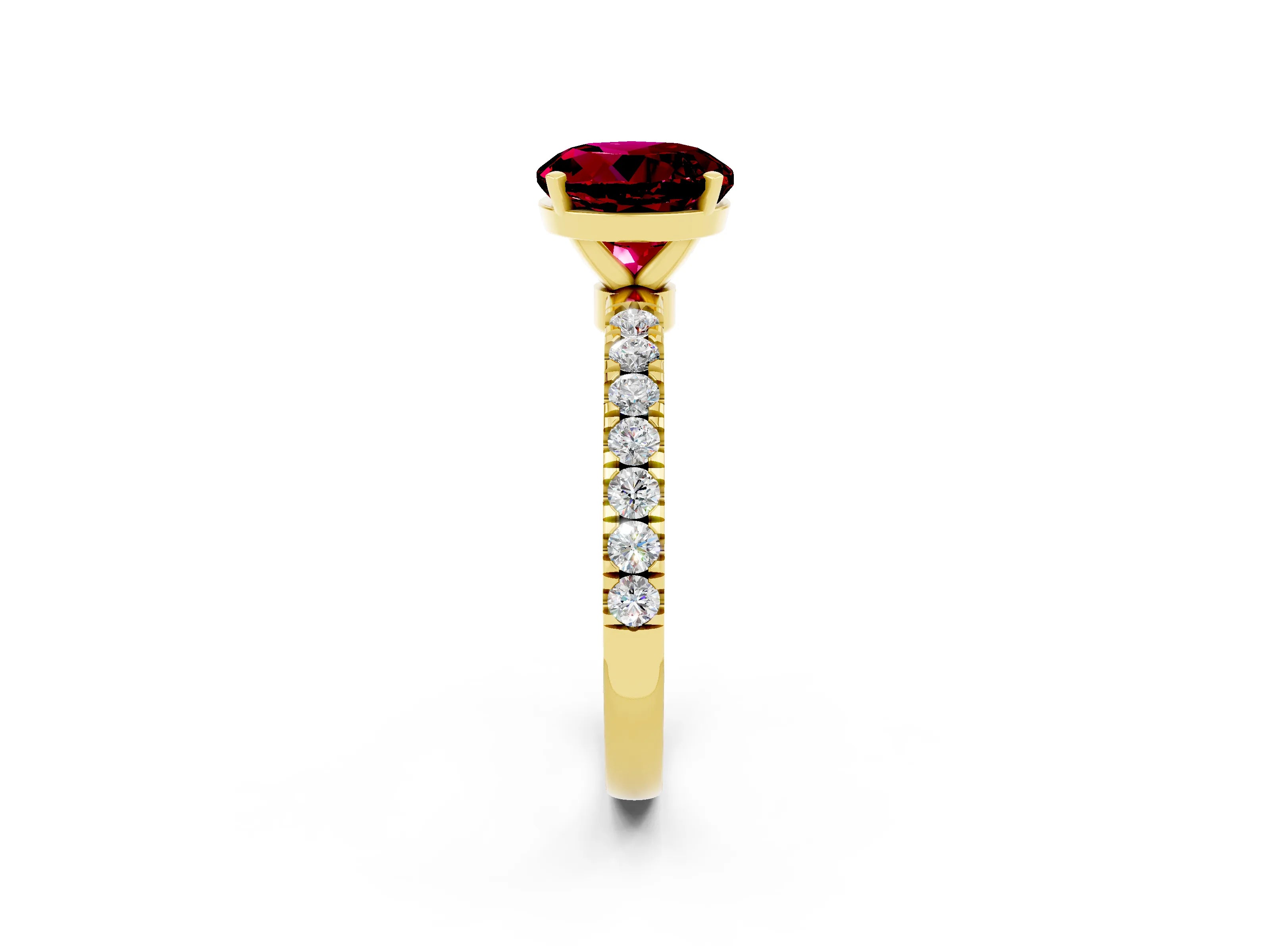 Yellow gold Round Cut Garnet Solitaire Ring with Pavé Accents and Four-Prong Setting_2