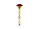 Yellow gold Round Cut Garnet Solitaire Ring with Pavé Accents and Four-Prong Setting_2