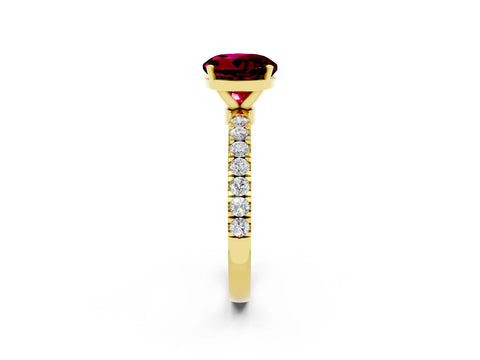 Yellow gold Round Cut Garnet Solitaire Ring with Pavé Accents and Four-Prong Setting_2
