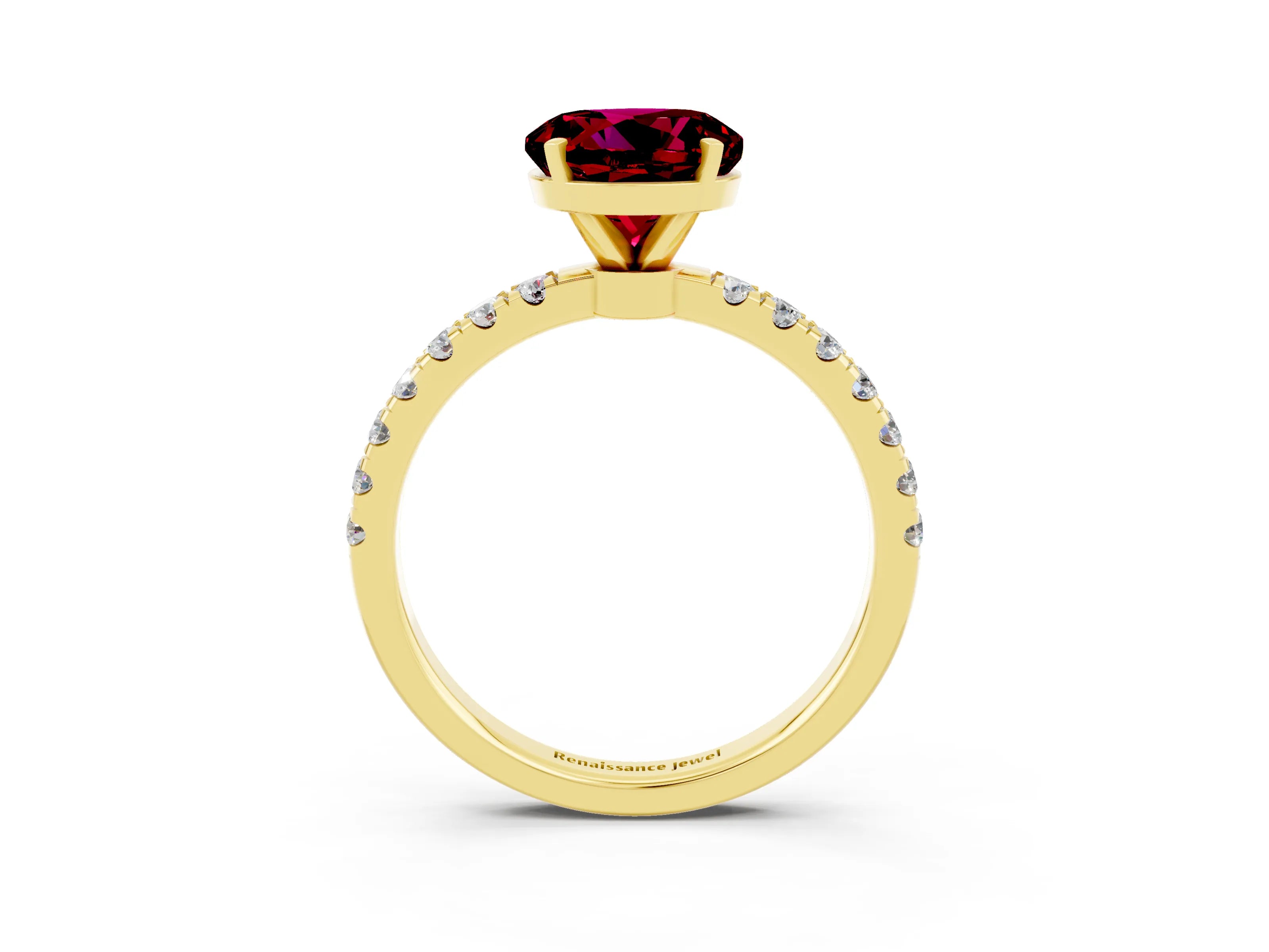 Yellow gold Round Cut Garnet Solitaire Ring with Pavé Accents and Four-Prong Setting_3