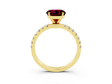 Yellow gold Round Cut Garnet Solitaire Ring with Pavé Accents and Four-Prong Setting_3