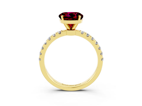 Yellow gold Round Cut Garnet Solitaire Ring with Pavé Accents and Four-Prong Setting_3