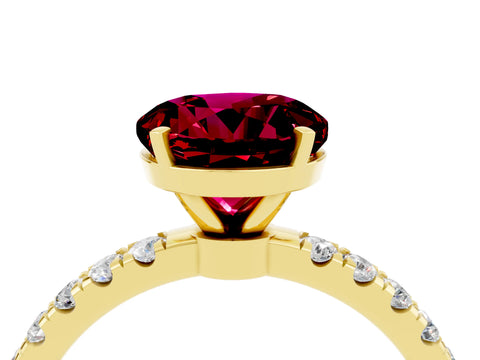Yellow gold Round Cut Garnet Solitaire Ring with Pavé Accents and Four-Prong Setting_4