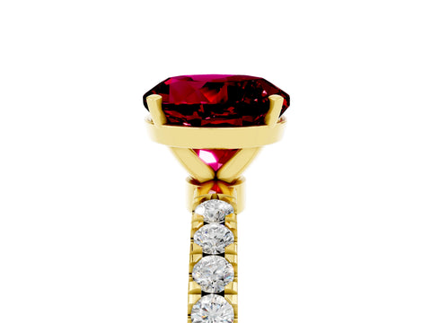 Yellow gold Round Cut Garnet Solitaire Ring with Pavé Accents and Four-Prong Setting_5