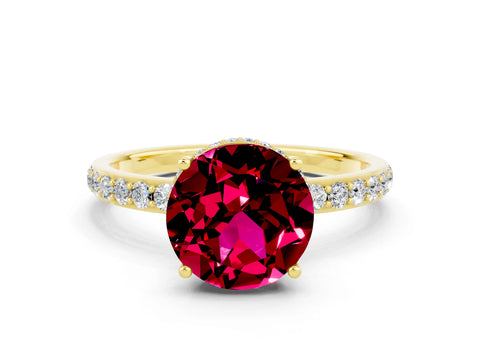 Yellow gold Round Cut Garnet Solitaire Ring with Pavé Band and Hidden Halo_12