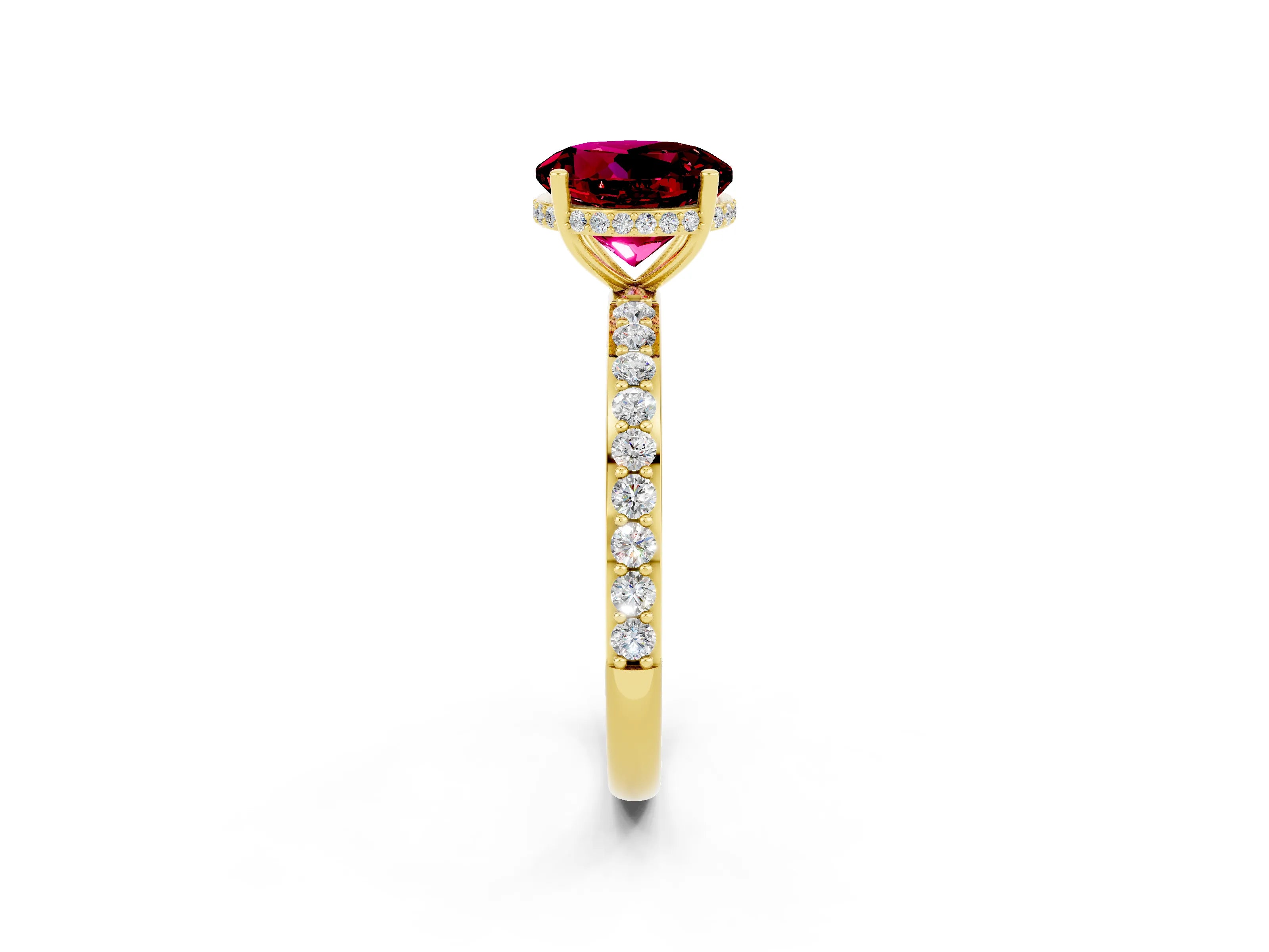 Yellow gold Round Cut Garnet Solitaire Ring with Pavé Band and Hidden Halo_14