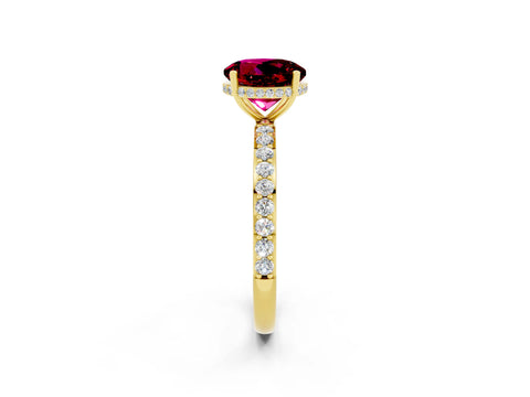Yellow gold Round Cut Garnet Solitaire Ring with Pavé Band and Hidden Halo_14