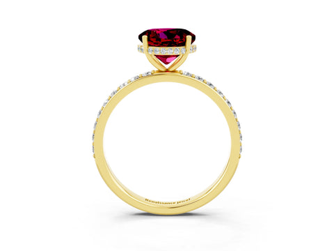 Yellow gold Round Cut Garnet Solitaire Ring with Pavé Band and Hidden Halo_15