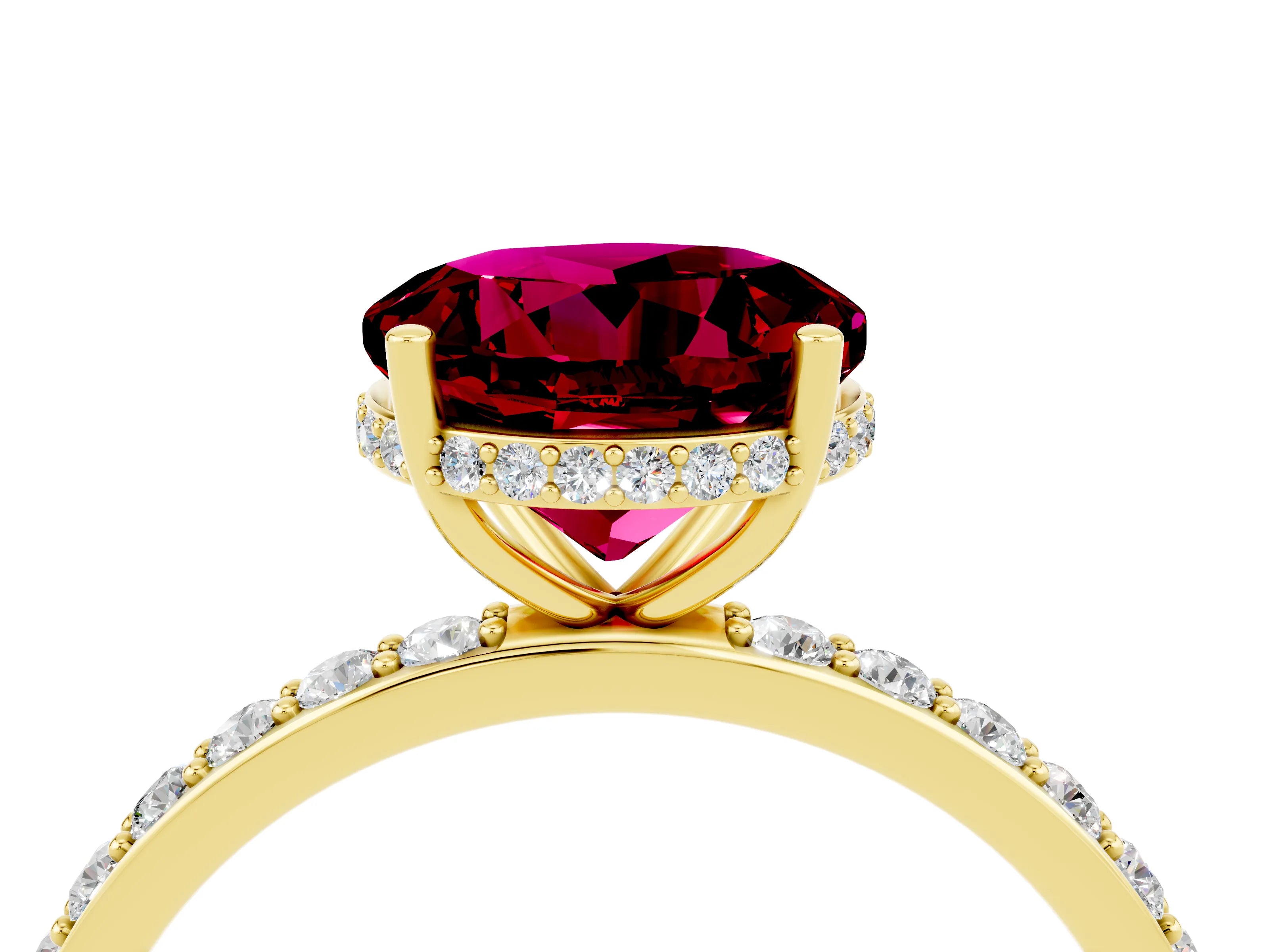 Yellow gold Round Cut Garnet Solitaire Ring with Pavé Band and Hidden Halo_16