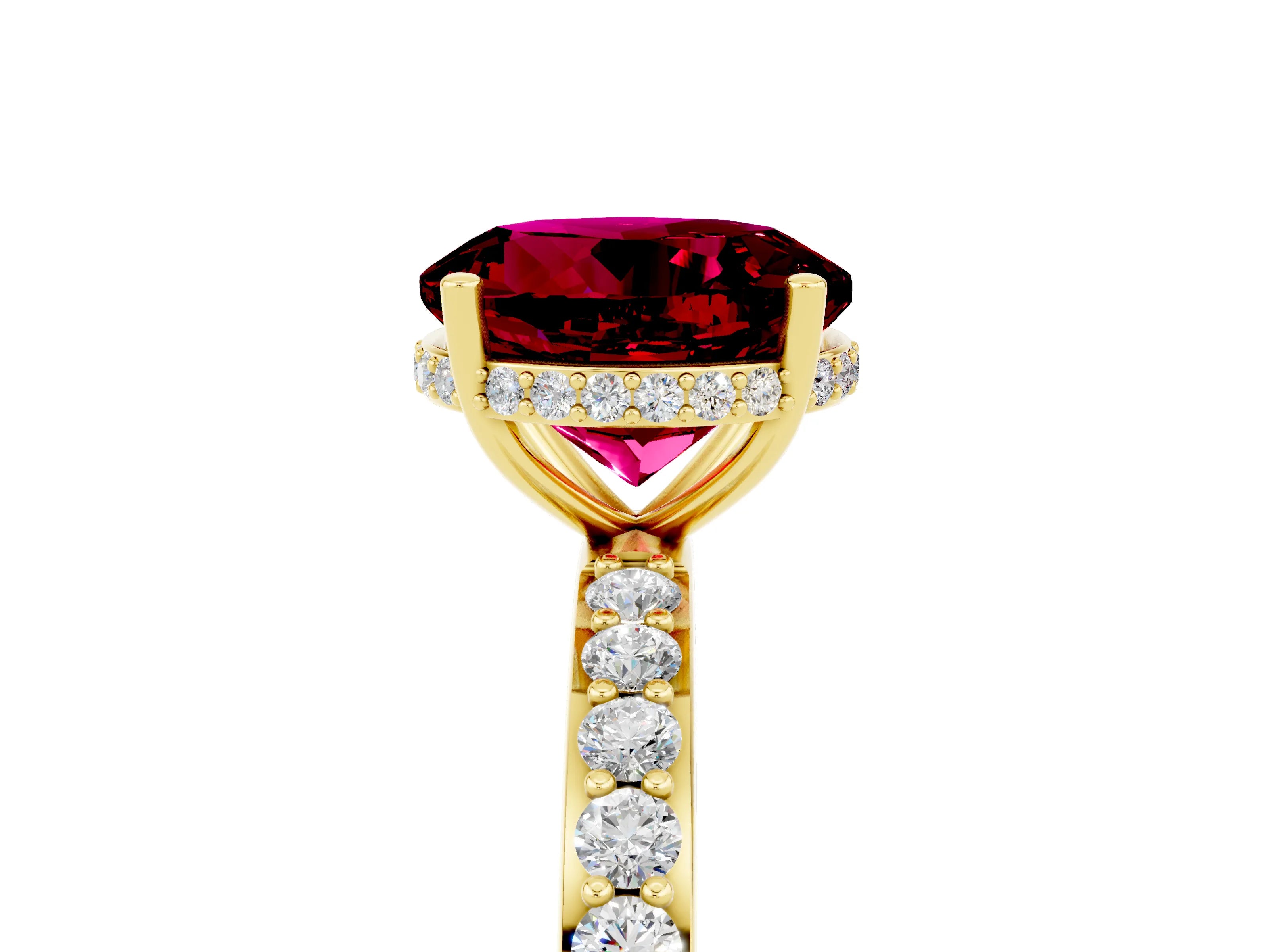 Yellow gold Round Cut Garnet Solitaire Ring with Pavé Band and Hidden Halo_17
