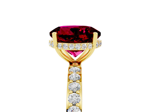 Yellow gold Round Cut Garnet Solitaire Ring with Pavé Band and Hidden Halo_17