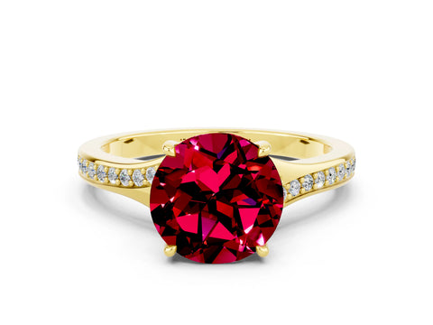 Yellow gold Round Cut Garnet Solitaire Ring with Pavé Band and Prong Setting_12