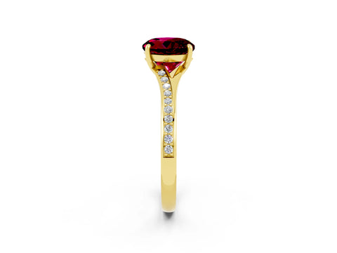 Yellow gold Round Cut Garnet Solitaire Ring with Pavé Band and Prong Setting_14