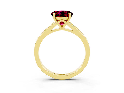 Yellow gold Round Cut Garnet Solitaire Ring with Pavé Band and Prong Setting_15