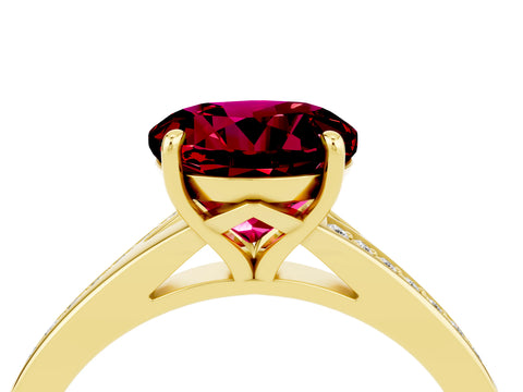 Yellow gold Round Cut Garnet Solitaire Ring with Pavé Band and Prong Setting_16