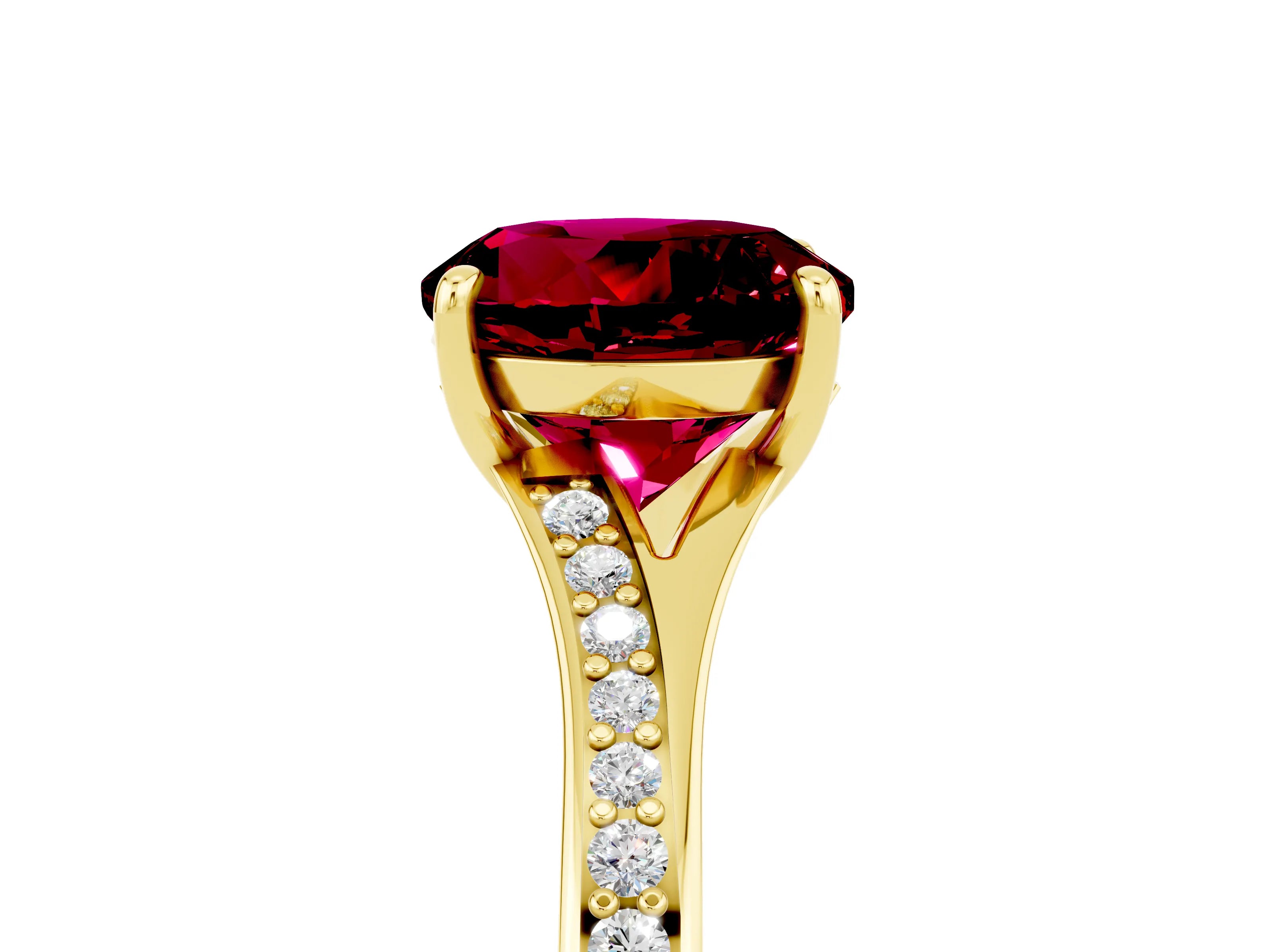 Yellow gold Round Cut Garnet Solitaire Ring with Pavé Band and Prong Setting_17