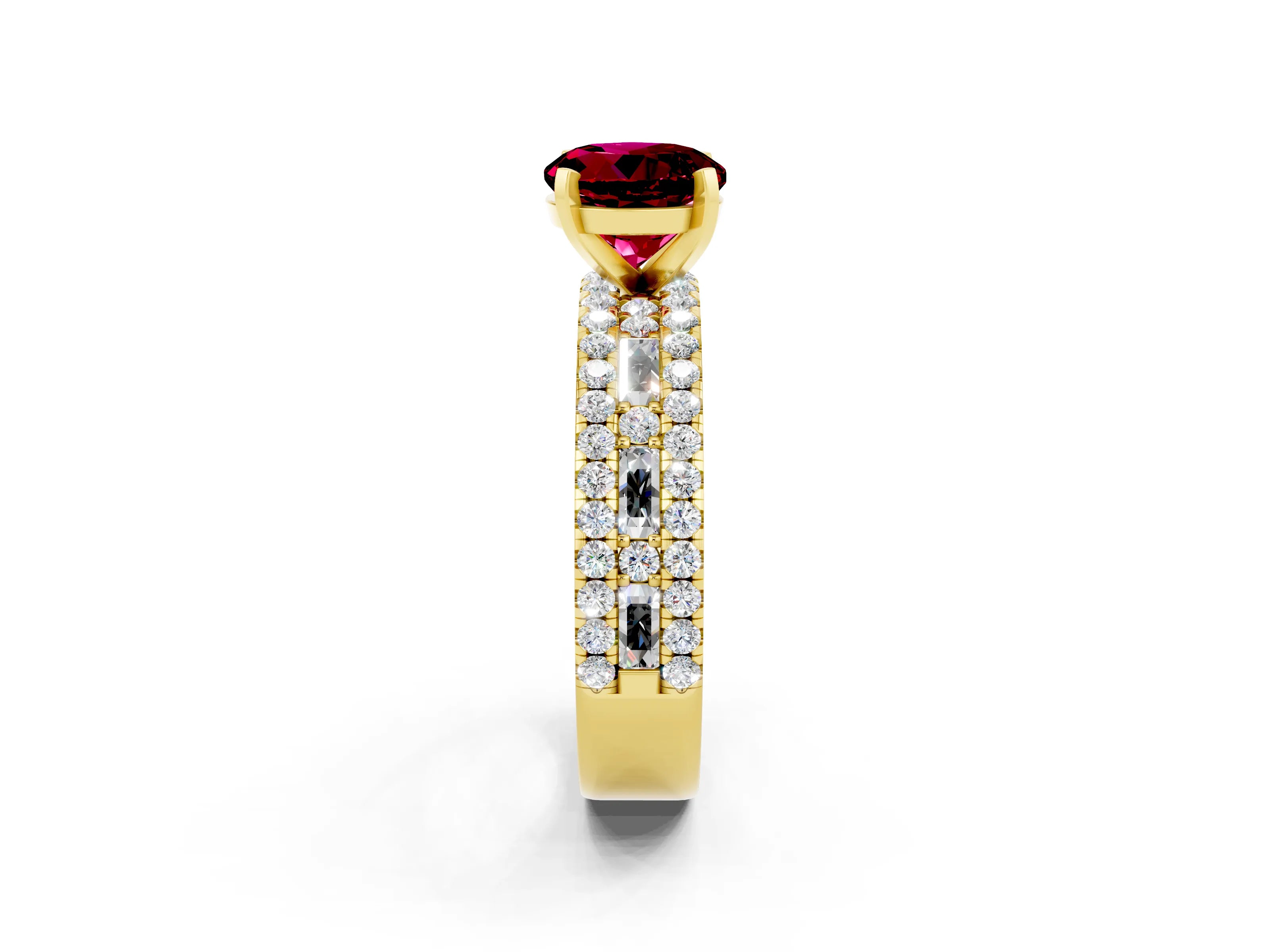 Yellow gold Round Cut Garnet Solitaire Ring with Pavé and Channel Set Band_2