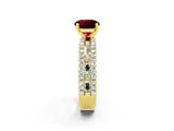 Yellow gold Round Cut Garnet Solitaire Ring with Pavé and Channel Set Band_2