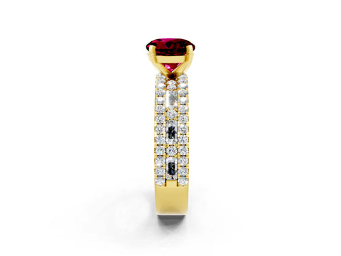 Yellow gold Round Cut Garnet Solitaire Ring with Pavé and Channel Set Band_2
