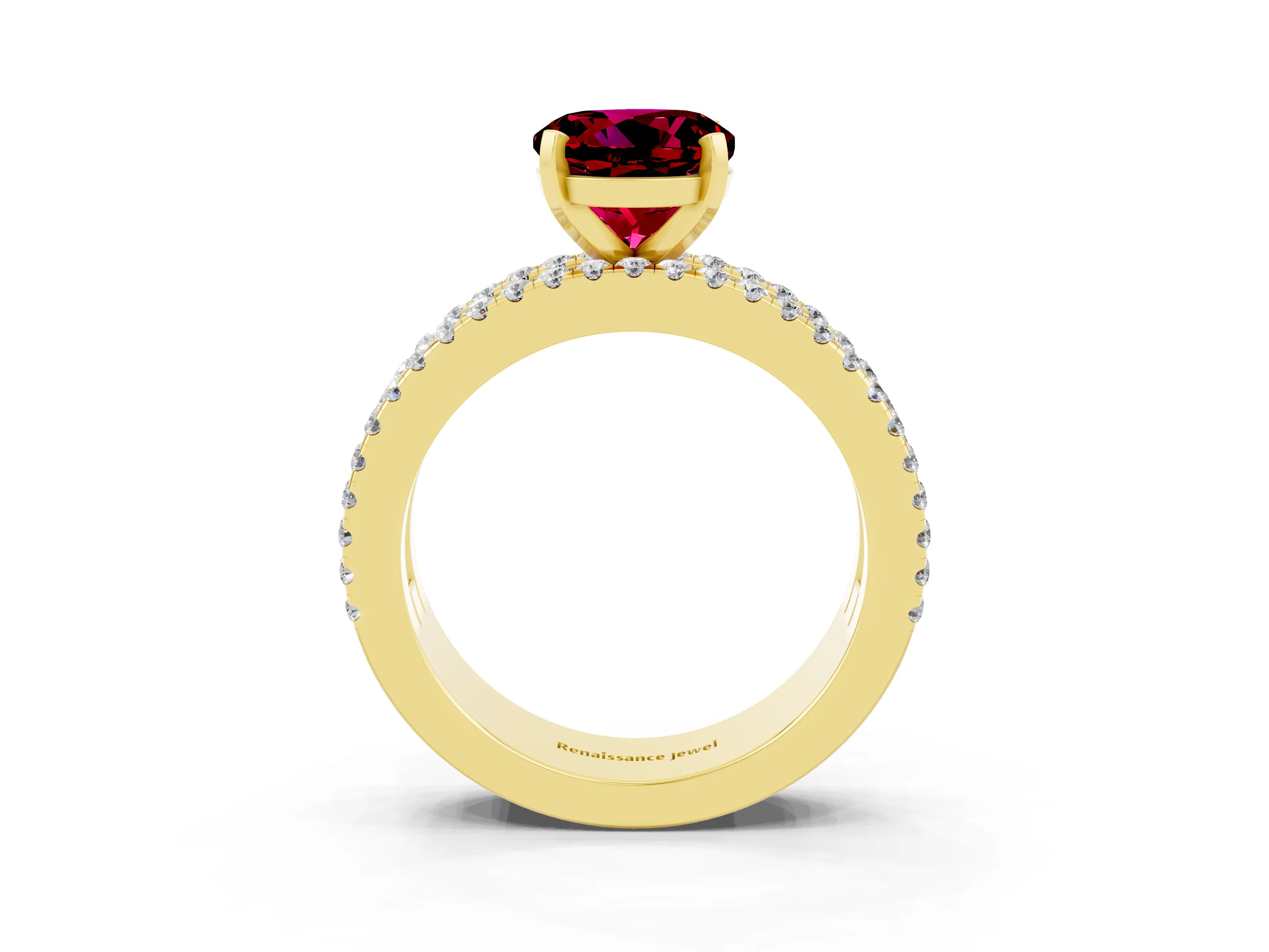 Yellow gold Round Cut Garnet Solitaire Ring with Pavé and Channel Set Band_3