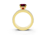 Yellow gold Round Cut Garnet Solitaire Ring with Pavé and Channel Set Band_3