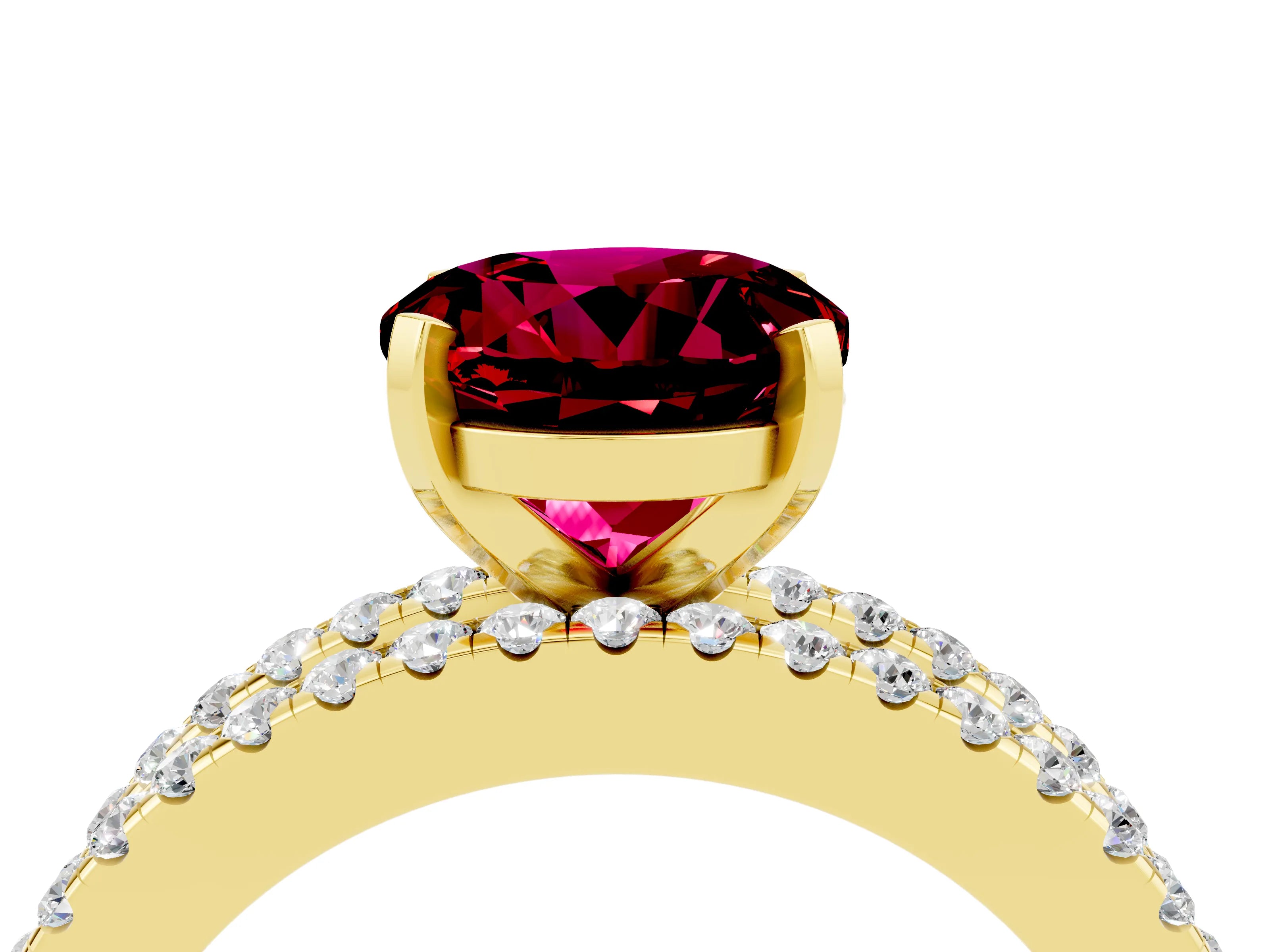 Yellow gold Round Cut Garnet Solitaire Ring with Pavé and Channel Set Band_4