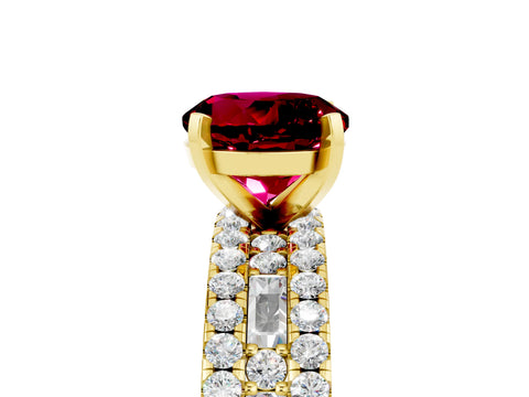 Yellow gold Round Cut Garnet Solitaire Ring with Pavé and Channel Set Band_5