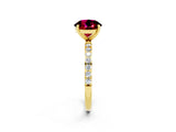 Yellow gold Round Cut Garnet Solitaire Ring with Pave Band and Four Prong Setting_26