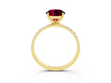 Yellow gold Round Cut Garnet Solitaire Ring with Pave Band and Four Prong Setting_27