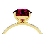 Yellow gold Round Cut Garnet Solitaire Ring with Pave Band and Four Prong Setting_28