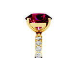 Yellow gold Round Cut Garnet Solitaire Ring with Pave Band and Four Prong Setting_29