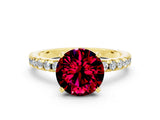 Yellow gold Round Cut Garnet Solitaire Ring with Round  Pavé Band and Four-Prong Setting_36