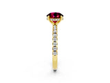 Yellow gold Round Cut Garnet Solitaire Ring with Round  Pavé Band and Four-Prong Setting_38