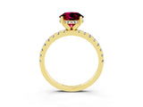 Yellow gold Round Cut Garnet Solitaire Ring with Round  Pavé Band and Four-Prong Setting_39