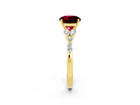 Yellow gold Round Cut Garnet Solitaire Ring with Side Stones and Four-Prong Setting_14