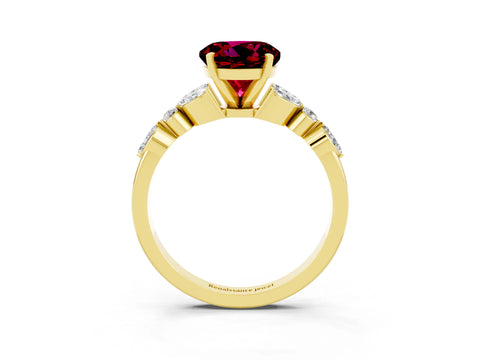 Yellow gold Round Cut Garnet Solitaire Ring with Side Stones and Four-Prong Setting_15