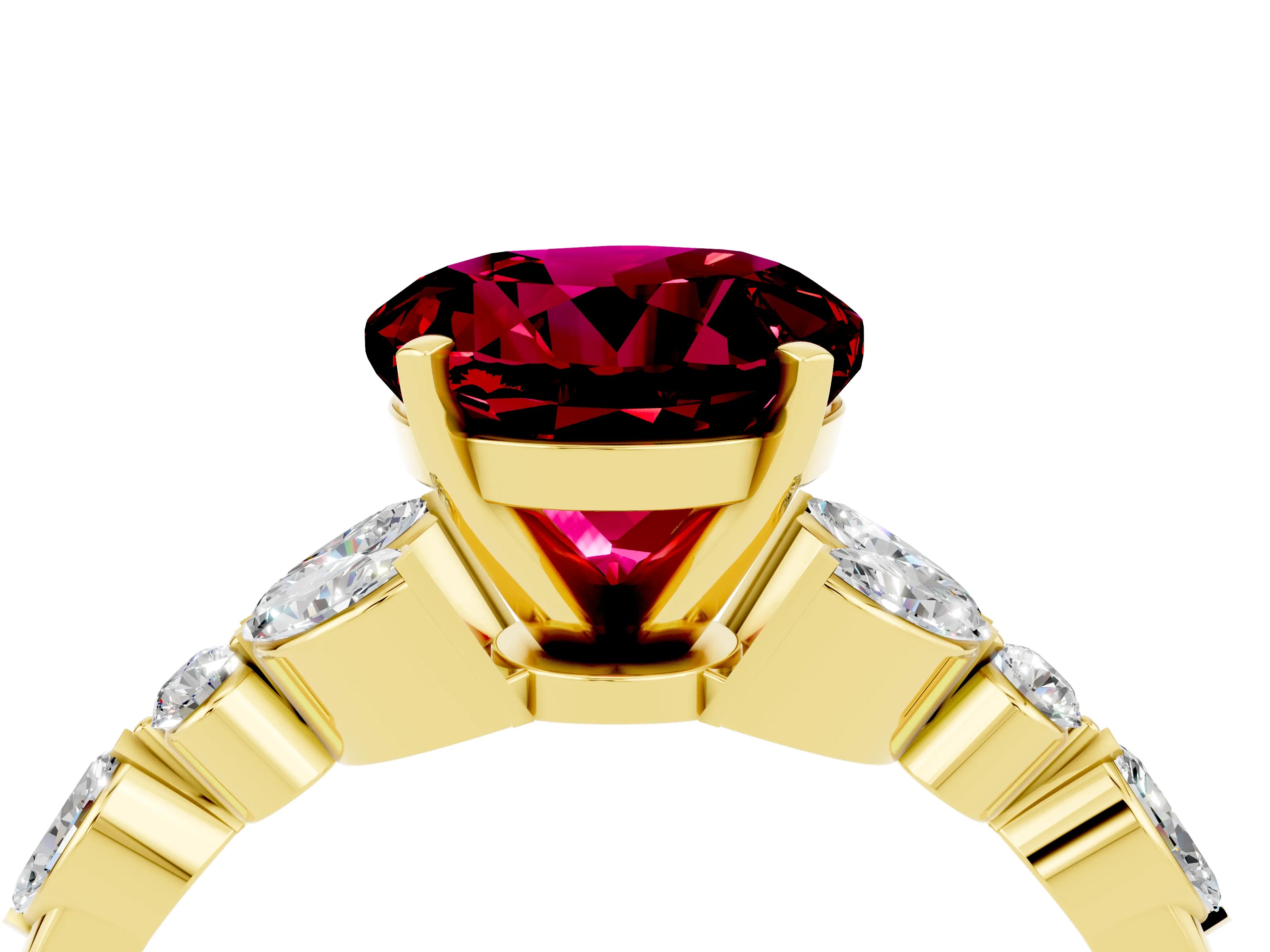 Yellow gold Round Cut Garnet Solitaire Ring with Side Stones and Four-Prong Setting_16